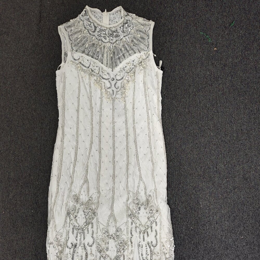 Adrianna Papell Women's Mock Neck Cocktail Size 6 Ivory Beaded      P#118@CMK